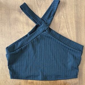SHEIN Black Ribbed Cross-Strap Tank Top